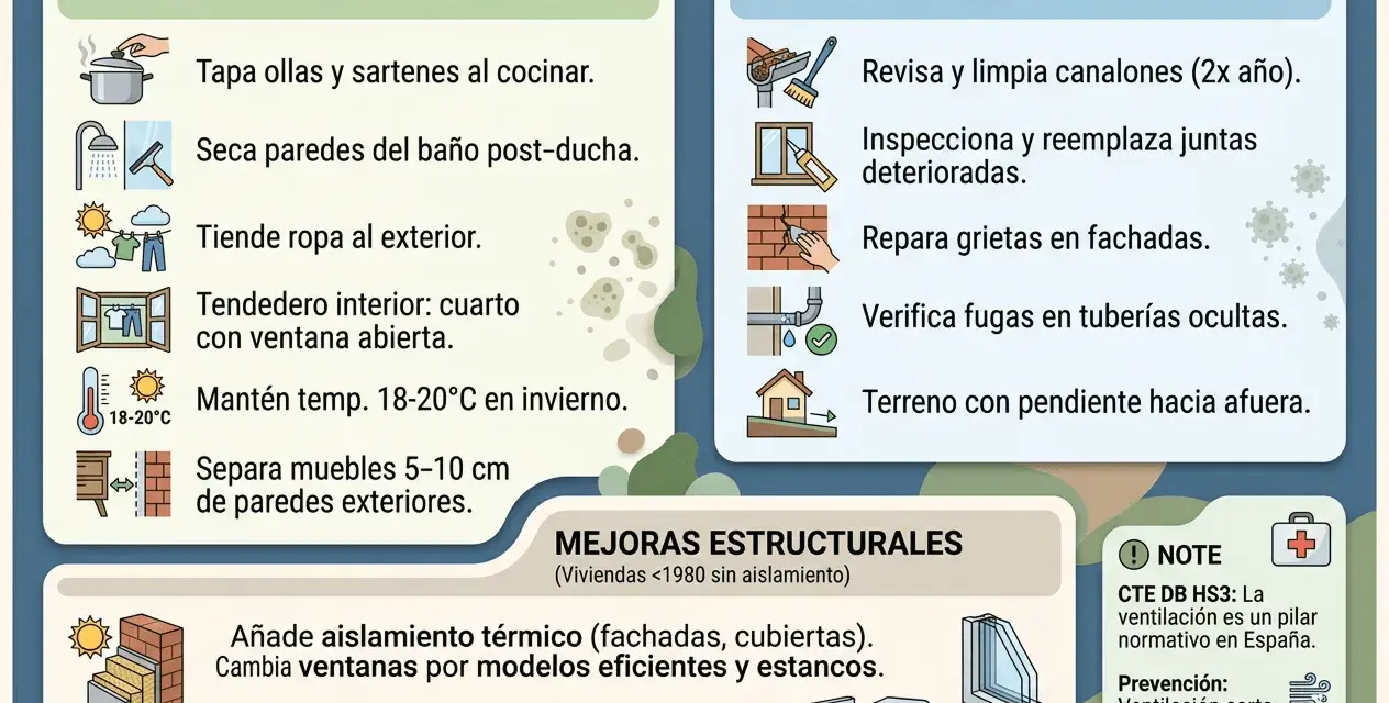Evita el moho en la pared con estos consejos: ventila, seca superficies, tiende ropa fuera y mantén la temperatura.