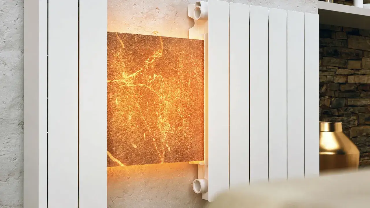 Radiador inverter de piedra natural con un diseño moderno y elegante, que aporta calidez y estilo a cualquier estancia.