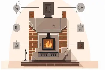 Diagrama de una instalación de inserto de leña con sus componentes.