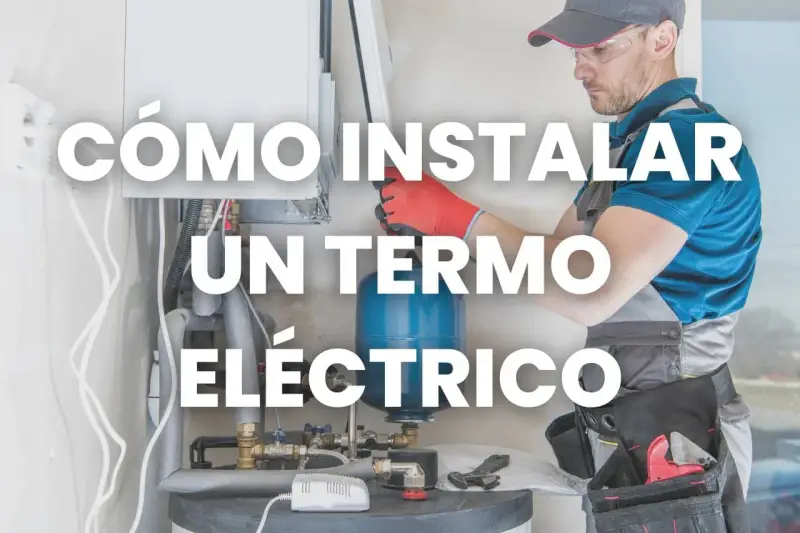 Técnico realiza la instalación termo eléctrico, mostrando el proceso de conexión de tuberías y el calentador.