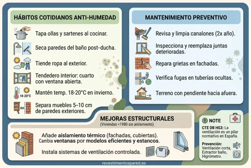 Evita el moho en la pared con estos consejos: ventila, seca superficies, tiende ropa fuera y mantén la temperatura.